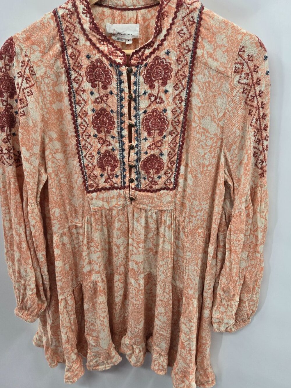 By Anthropologie Orange Claudia Embroidered Babydoll Tunic Size Medium